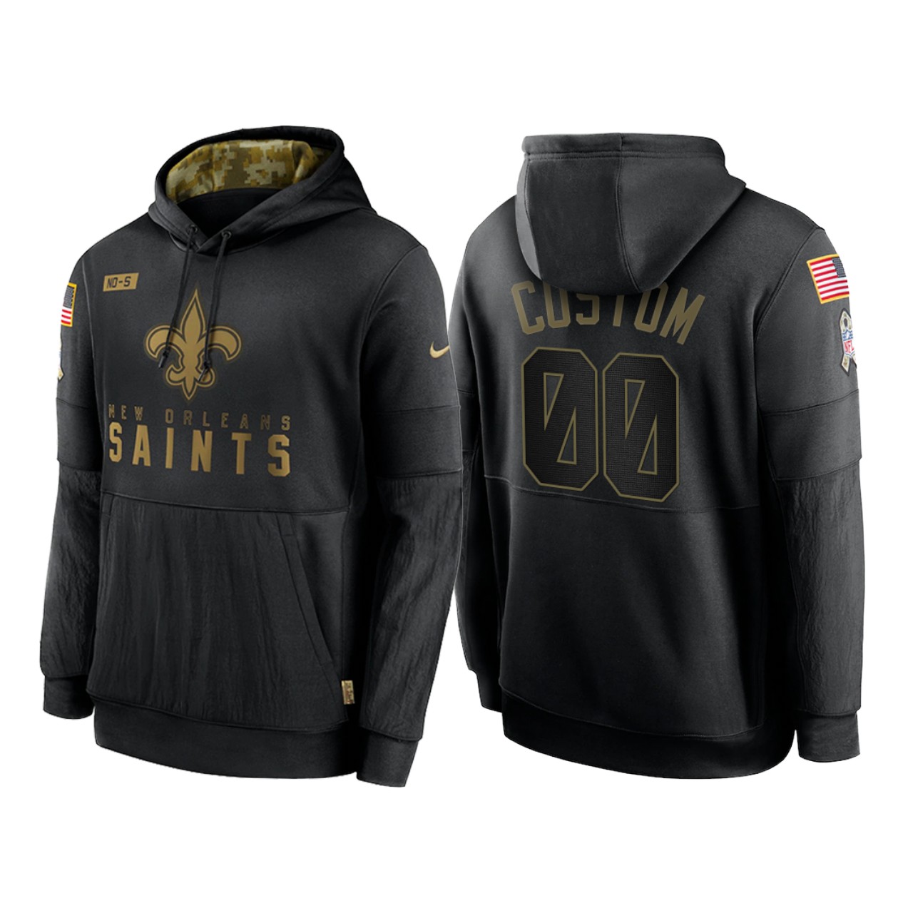 Men's New Orleans Saints Customized 2020 Black Salute To Service Sideline Performance Pullover Hoodie